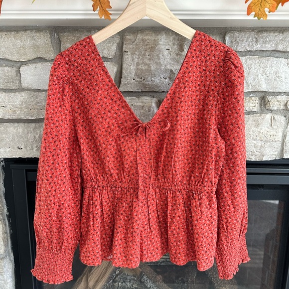 NWT Madewell Tie-Back Peplum Long-sleeve Top Campden Daisies Woman's Size S - Picture 8 of 14